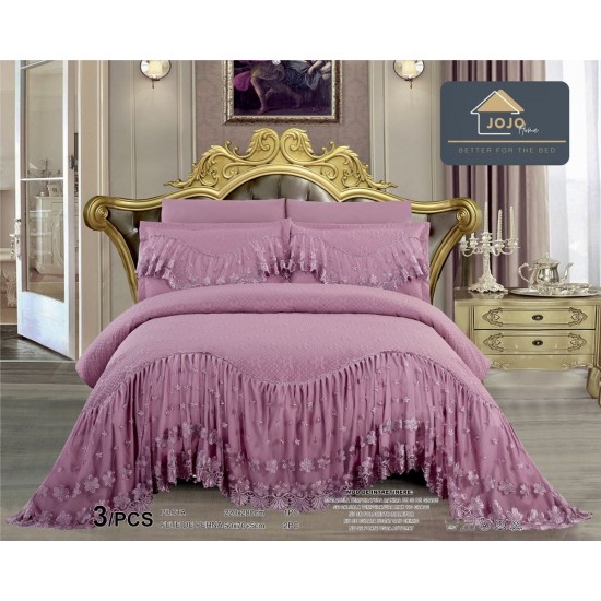 Cuvertura Lux Matlasata cu Volan Uni, Pat 2 Persoane, 3 Piese, Finet, Lila, CML-022 Cuverturi matlasate cu volane uni