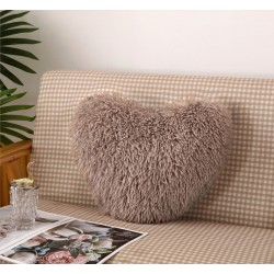 Perna Decorativa Pufoasa, Microfibra Plusata, Model Inima, Bej, PDA-006