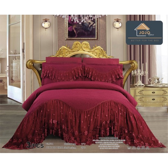 Cuvertura Lux Matlasata cu Volan Uni, Pat 2 Persoane, 3 Piese, Finet, Bordo, CML-021 Cuverturi matlasate cu volane uni