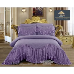 Cuvertura Lux Matlasata cu Volan Uni, Pat 2 Persoane, 3 Piese, Finet, Mov, CML-020