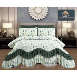 Cuvertura Lux Matlasata cu Volan, Pat 2 Persoane, 3 Piese, Finet, Verde-Alb, pene, CML-005