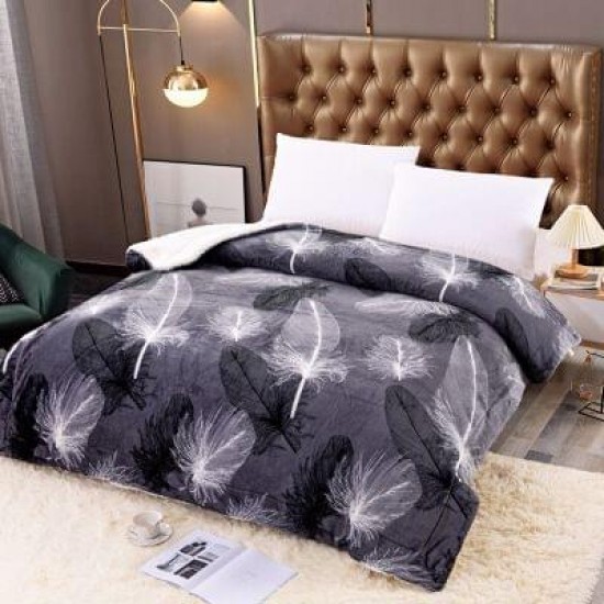 Pătură Cocolino cu blăniță 200x230 cm – moale, călduroasă și premium - Gri, model pene, PBC-001 Paturi cu Blanita