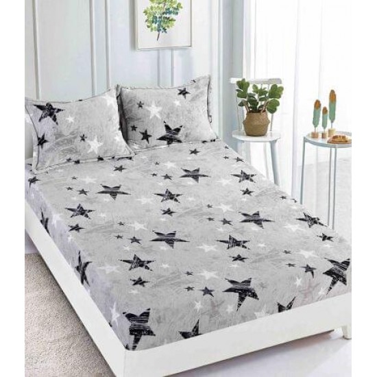 Cearsaf cu elastic COCOLINO, 180x200x25cm, plus 2 fete de perne, Gri-Negru, stele, HC-046 Huse Cocolino