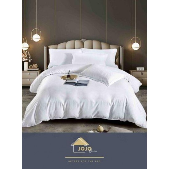 Lenjerie de pat damasc 1 persoană (Single) – model elegant cu dungi fine, Alb, LDS-001 Lenjerii Damasc 1 Persoana