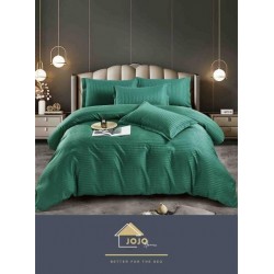 Lenjerie de pat damasc 1 persoană (Single) – model elegant cu dungi fine, Verde smarald, LDS-002