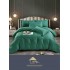 Lenjerie de pat damasc 1 persoană (Single) – model elegant cu dungi fine, Verde smarald, LDS-002