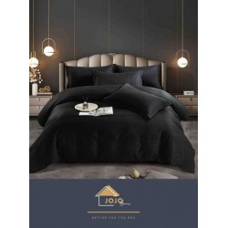 Lenjerie de pat damasc 1 persoană (Single) – model elegant cu dungi fine, Negru, LDS-004