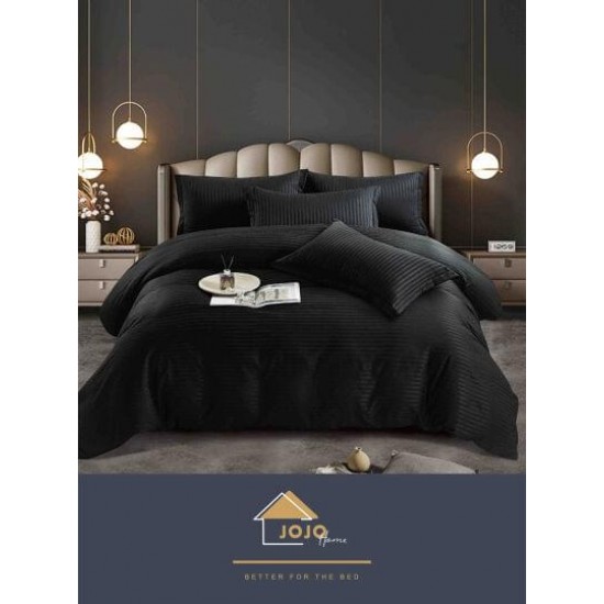 Lenjerie de pat damasc 1 persoană (Single) – model elegant cu dungi fine, Negru, LDS-004 Lenjerii Damasc 1 Persoana
