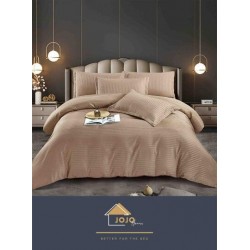 Lenjerie de pat damasc 1 persoană (Single) – model elegant cu dungi fine, Cappuccino, LDS-005