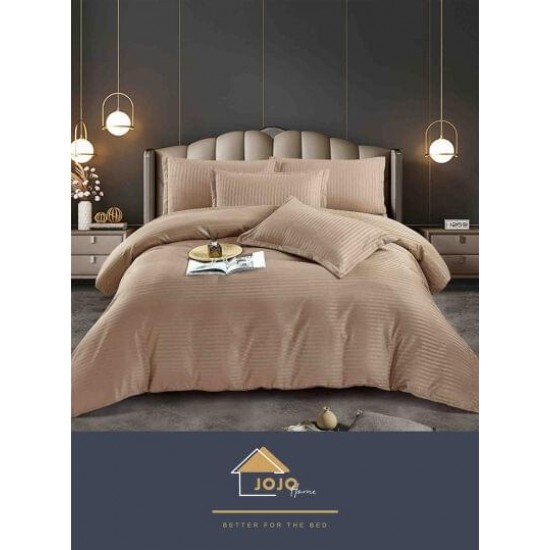 Lenjerie de pat damasc 1 persoană (Single) – model elegant cu dungi fine, Cappuccino, LDS-005 Lenjerii Damasc 1 Persoana