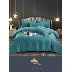 Lenjerie de pat damasc 1 persoană (Single) – model elegant cu dungi fine, Turcoaz inchis, LDS-006