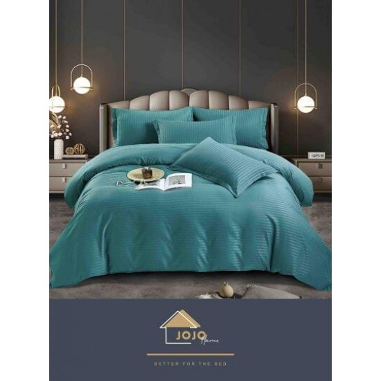 Lenjerie de pat damasc 1 persoană (Single) – model elegant cu dungi fine, Turcoaz inchis, LDS-006 Lenjerii Damasc 1 Persoana