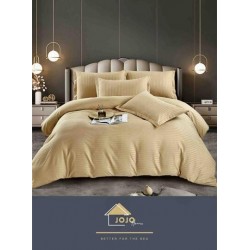 Lenjerie de pat damasc 1 persoană (Single) – model elegant cu dungi fine, Bej auriu, LDS-009