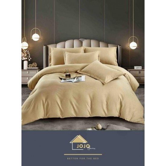 Lenjerie de pat damasc 1 persoană (Single) – model elegant cu dungi fine, Bej auriu, LDS-009 Lenjerii Damasc 1 Persoana