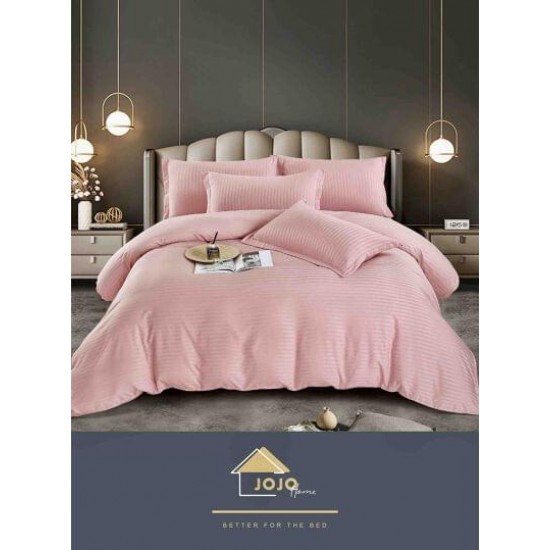 Lenjerie de pat damasc 1 persoană (Single) – model elegant cu dungi fine, Roz-pudra, LDS-010 Lenjerii Damasc 1 Persoana