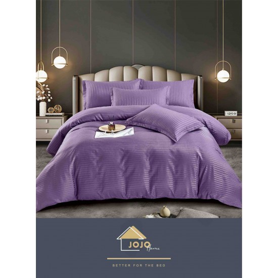 Lenjerie de pat damasc 1 persoană (Single) – model elegant cu dungi fine, Mov-violet, LDS-008 Lenjerii Damasc 1 Persoana