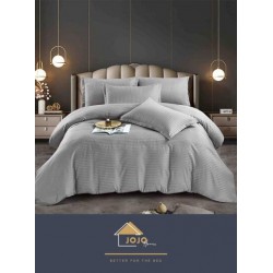 Lenjerie de pat damasc 1 persoană (Single) – model elegant cu dungi fine, Gri-deschis, LDS-011