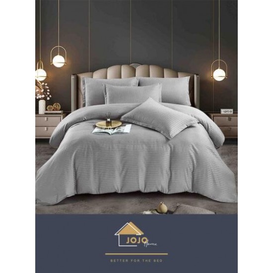 Lenjerie de pat damasc 1 persoană (Single) – model elegant cu dungi fine, Gri-deschis, LDS-011 Lenjerii Damasc 1 Persoana