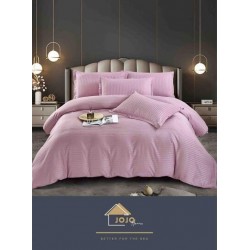 Lenjerie de pat damasc 1 persoană (Single) – model elegant cu dungi fine, Lila, LDS-012