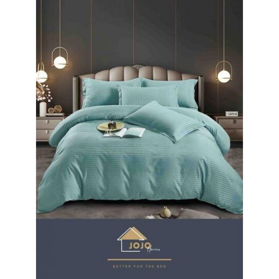 Lenjerie de pat damasc 1 persoană (Single) – model elegant cu dungi fine, Verde menta, LDS-029 Lenjerii Damasc 1 Persoana