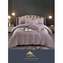 Lenjerie de pat damasc 1 persoană (Single) – model elegant cu dungi fine, Mov prafuit, LDS-014
