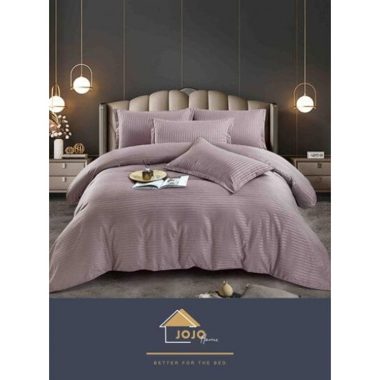 Lenjerie de pat damasc 1 persoană (Single) – model elegant cu dungi fine, Mov prafuit, LDS-014 Lenjerii Damasc 1 Persoana