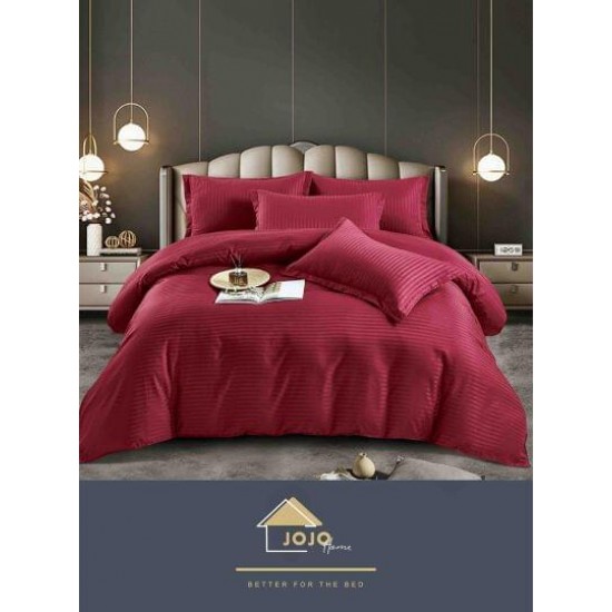 Lenjerie de pat damasc 1 persoană (Single) – model elegant cu dungi fine, Bordo, LDS-015 Lenjerii Damasc 1 Persoana