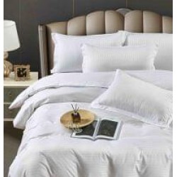 Lenjerie, pat dublu, cu ELASTIC, Damasc Finetat, 6 piese, Alb, LDS-048