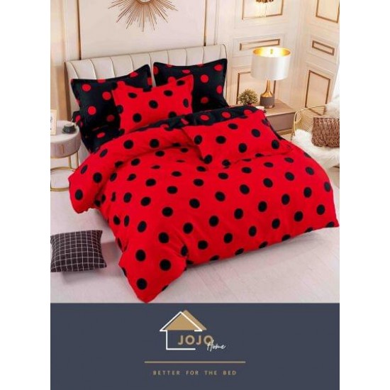 Set Lenjerie de Pat din Finet cu 2 Fete, 6 Piese, Pat 2 Persoane, Rosu-Negru, buline, LDF-005 Lenjerii Finet 6 piese