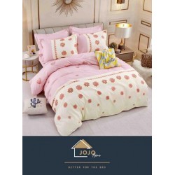 Lenjerie de Pat din Finet, 4 Piese, Pat 1 Persoana, Crem-Roz, floricele, LFS-077