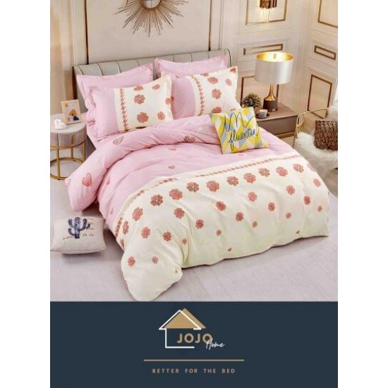 Lenjerie de Pat din Finet, 4 Piese, Pat 1 Persoana, Crem-Roz, floricele, LFS-077 Lenjerii Finet 1 persoana