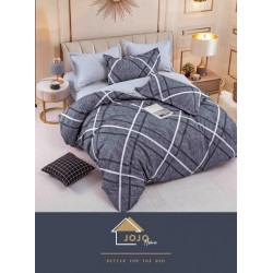 Lenjerie de Pat din Finet, 4 Piese, Pat 1 Persoana, Gri, romburi, LFS-068