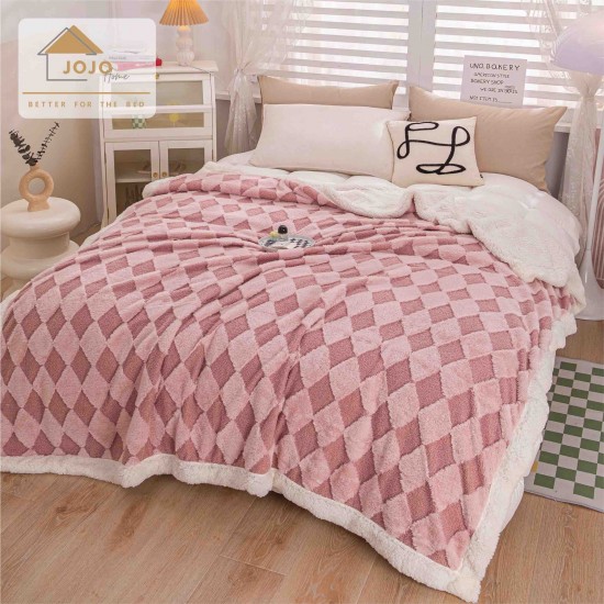 Pătură Cocolino cu blăniță 200x230 cm – moale, călduroasă și premium - Roz, model romburi, PBC-047 Paturi cu Blanita