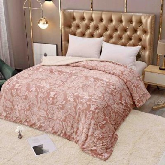 Pătură Cocolino cu blăniță 200x230 cm – moale, călduroasă și premium - Roz, model flori, PBC-049 Paturi cu Blanita