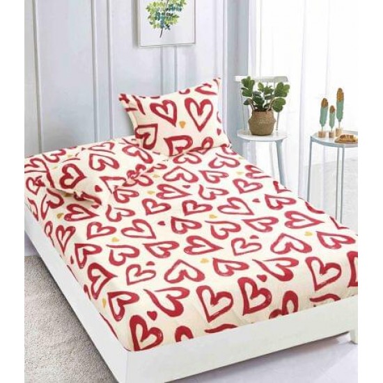 Cearsaf cu elastic COCOLINO, 180x200x25cm, plus 2 fete de perne, Alb-Rosu, inimi, HC-060 Huse Cocolino