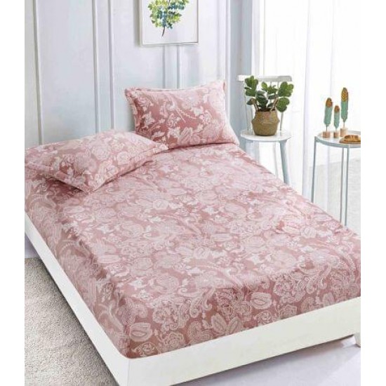 Cearsaf cu elastic COCOLINO, 180x200x25cm, plus 2 fete de perne, Bej-Alb, flori, HC-005 Huse Cocolino