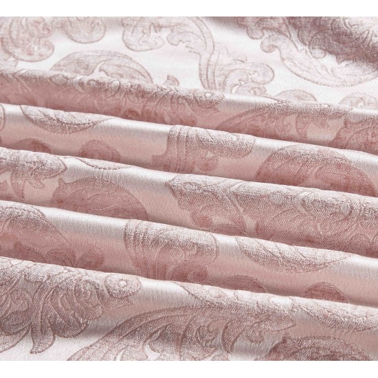 Lenjerie de pat cu elastic si pilota inclusa, bumbac tip jacquard, pat dublu, 7 piese, Roz, PJD-05 Pilote Jacquard 7 piese