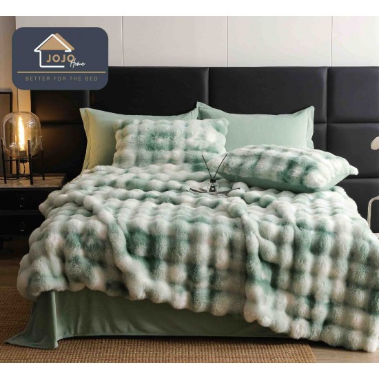 Lenjerie de pat, DeLuxe, cocolino tip blăniță iepure, 2 persoane, 6 piese, Verde-Alb, ombre, LCE-033 Lenjerii Blanita Iepure