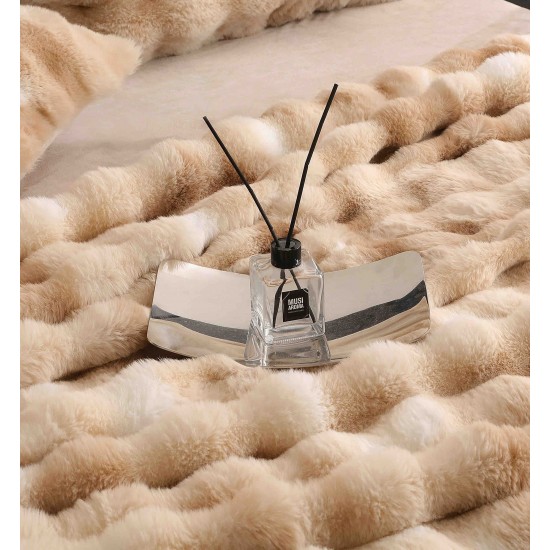 Lenjerie de pat, DeLuxe, cocolino tip blăniță iepure, 2 persoane, 6 piese, Bej-Alb, ombre, LCE-034 Lenjerii Blanita Iepure