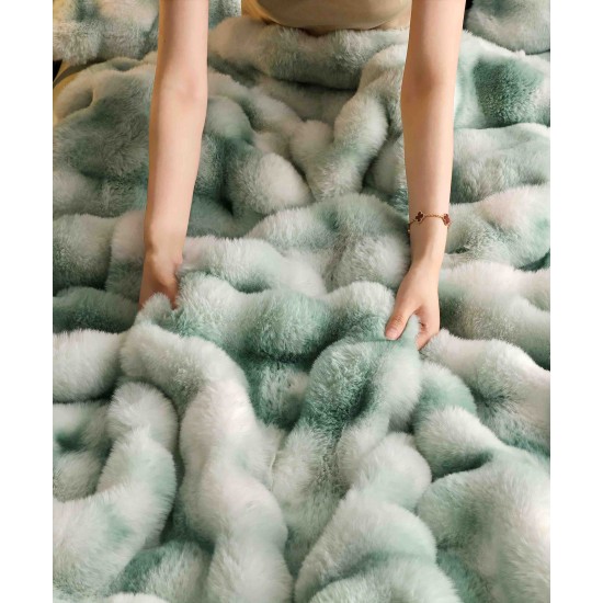 Lenjerie de pat, DeLuxe, cocolino tip blăniță iepure, 2 persoane, 6 piese, Verde-Alb, ombre, LCE-033 Lenjerii Blanita Iepure