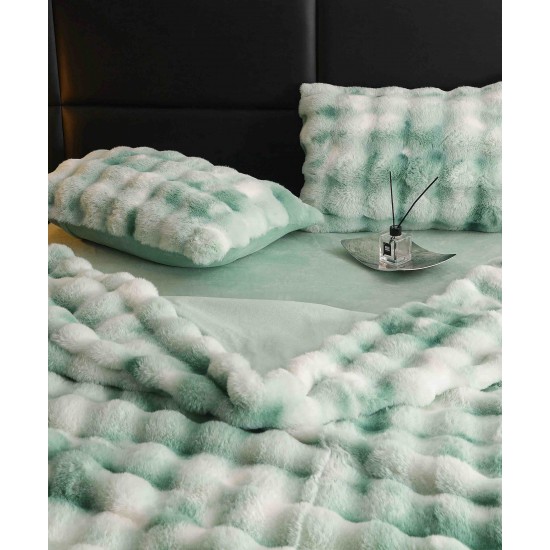 Lenjerie de pat, DeLuxe, cocolino tip blăniță iepure, 2 persoane, 6 piese, Verde-Alb, ombre, LCE-033 Lenjerii Blanita Iepure