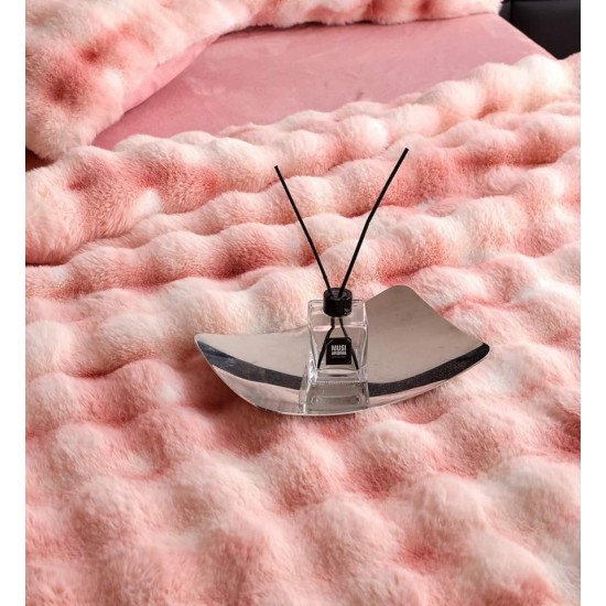 Lenjerie de pat, DeLuxe, cocolino tip blăniță iepure, 2 persoane, 6 piese, Roz-Alb, ombre, LCE-031 Lenjerii Blanita Iepure