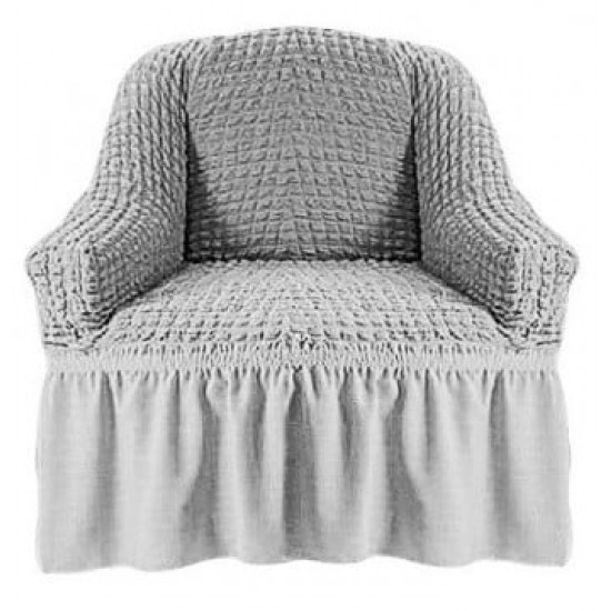 Husa Elastica si Creponata pentru Fotoliu, Gri deschis, HFC-002 Huse Fotolii Creponat cu Volane