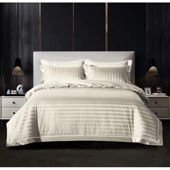 Lenjerie pat dublu, Damasc, 6 piese, Deluxe, Crem, LDS-007 Lenjerii damasc 6 piese