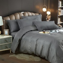 Lenjerie, pat dublu, cu ELASTIC, Damasc Finetat, 6 piese, Gri inchis, LDS-059