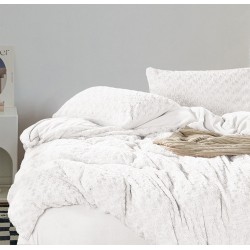 Lenjerie pat dublu, Super Pufoasa, din Blanita artificiala de Iepure, 4 piese, Alb, LCE-010