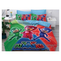 Lenjerie pat dublu, 6 piese, bumbac-finet, Multicolor, Pjmasks, LFD6PC-017