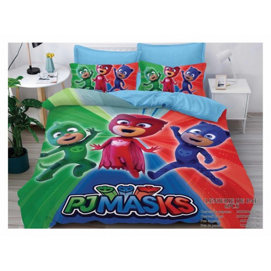 Lenjerie pat dublu, 6 piese, bumbac-finet, Multicolor, Pjmasks, LFD6PC-017 Lenjerii Finet 6 piese camera copilului