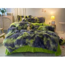 Lenjerie Fluffy Verde-Gri 6 Piese Pat Dublu – Moale, Călduroasă și Elegantă, LCF-023