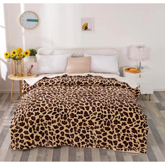 Pătură Cocolino cu blăniță 200x230 cm – moale, călduroasă și premium - Maro, model animal-print, PBC-063 Paturi cu Blanita